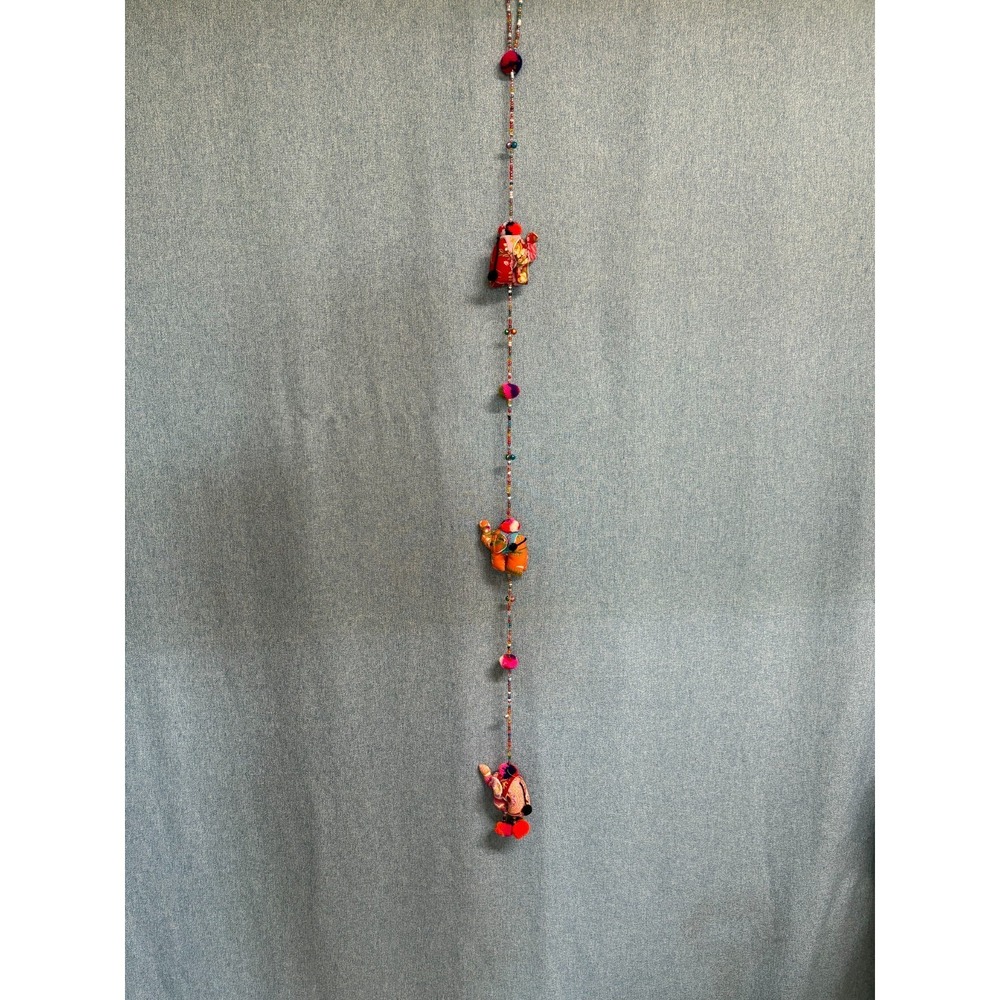 Vintage Rajasthani Beaded Cloth Elephant Hanging Door Toran 42" Vibrant Used